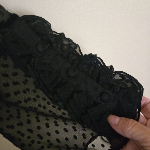 Joseph Ribkoff Vintage Sheer 100% Silk Black Swiss Dot Ruffled Blouse Size L* - Picture 4 of 6